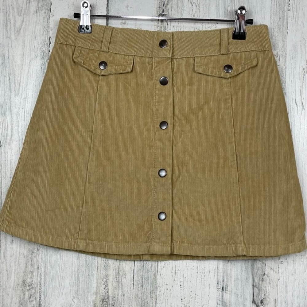 BDG Tan Corduroy Button-Front Mini Skirt